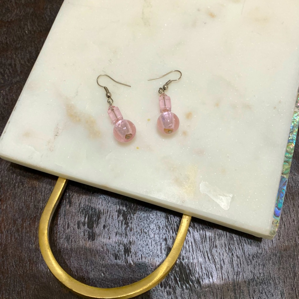 Pink dangly earrings Venetian glass &crystal